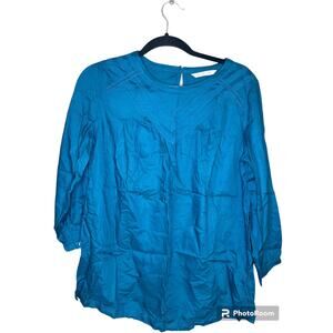 Soft Surroundings Blue Turquoise Long Sleeve 'Lithonia' Tunic Blouse Size XS